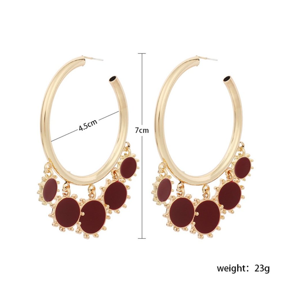 Red Exotics Circles Drop Hoop Earrings - Picture 5 of 8